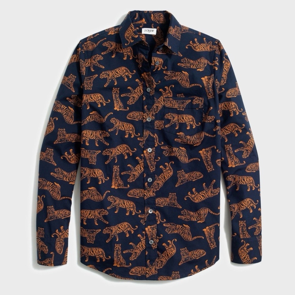 J.Crew Dark Blue and Orange Tiger Pattern Top
